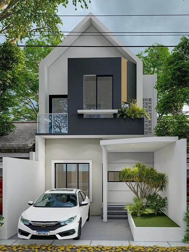 Desain Rumah Tanpa Pagar Cluster Dua Lantai