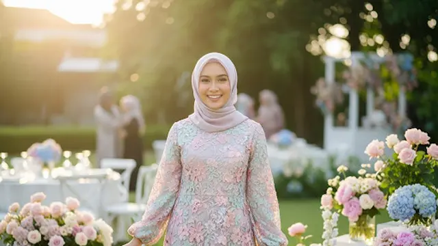Gamis Brokat Floral Lengan Balon