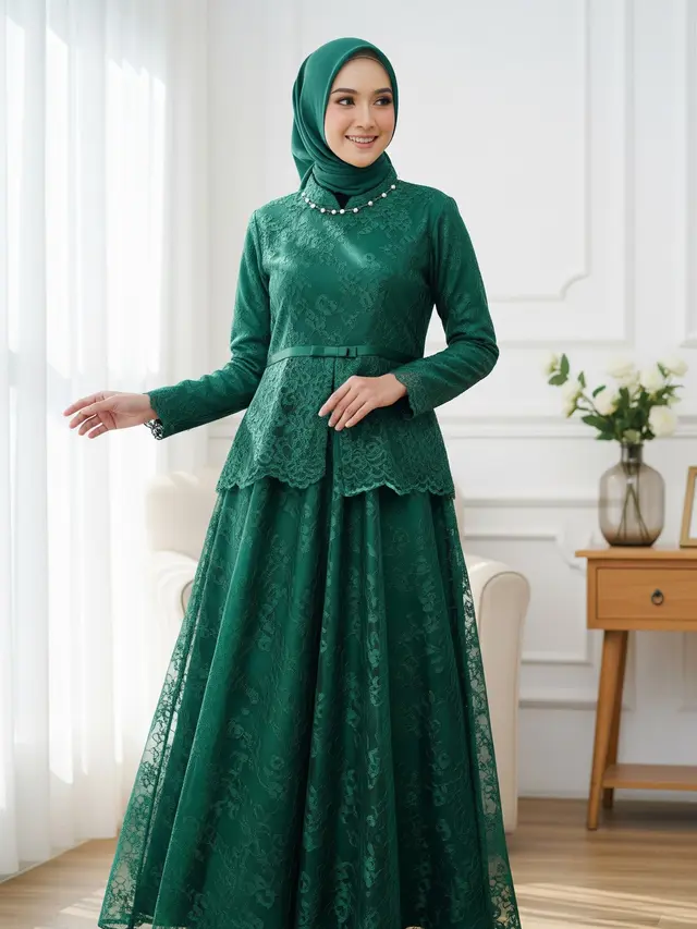 Gamis Brokat Potongan Empire Waist