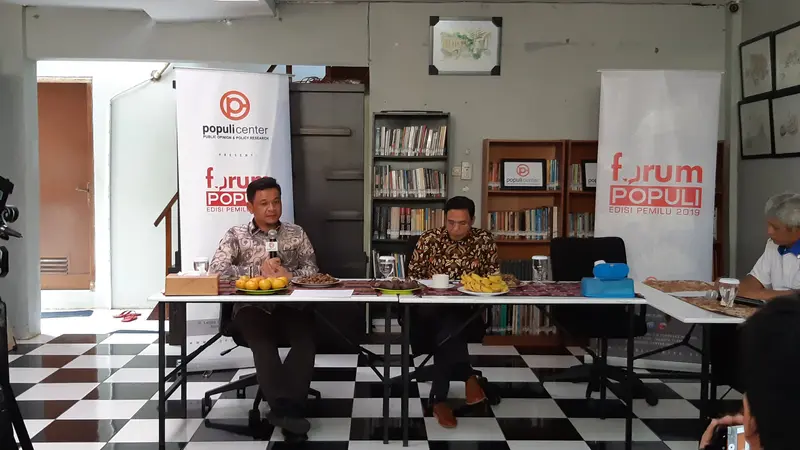 Jubir TKN Jokowi-Ma'ruf, Ace Hasan dalam menjadi pembicara sebuah diskusi (Liputan6.com/Facrur Rozie)