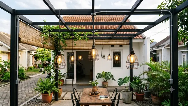 Inspirasi Pergola dengan Lampu Gantung