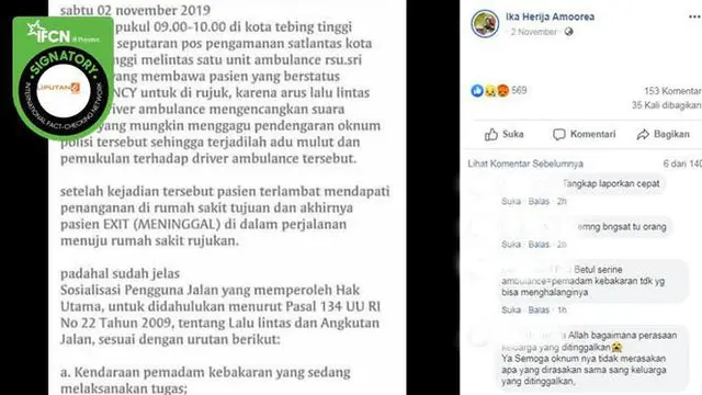 [Cek Fakta] Gambar Tangkapan Layar Cerita Cekcok Sopir Ambulans dengan Polisi