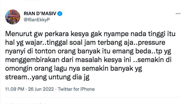 Rian D'Masiv Ikut Bela Keisya Levronka yang Dihujat Karena Kerap Gagal Bawakan Lagunya Sendiri: Soal Jam Terbang Aja
