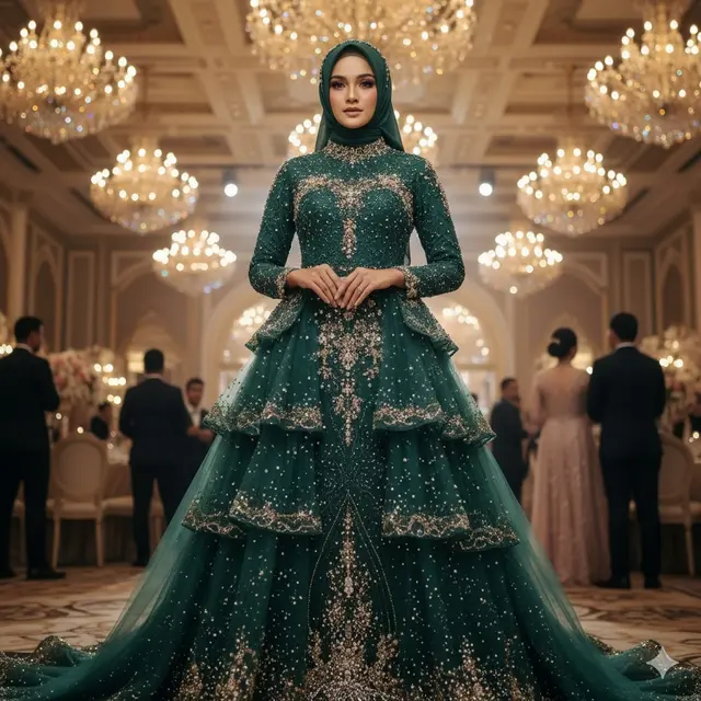 Gamis Brokat Full Tile dengan Payet