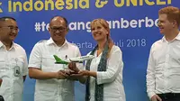 Penandatanganan kemitraan Citilink Indonesia dengan UNICEF dalam meluncurkan program #TerbangdanBerbagi untuk membantu kehidupan anak-anak Indonesia menjadi lebih baik.