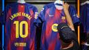 Lamine Yamal resmi mewarisi nomor punggung 10 yang sebelumnya pernah dikenakan oleh Lionel Messi ikon terbesar dalam sejarah klub Catalan tersebut. (AFP/Manaure Quintero)