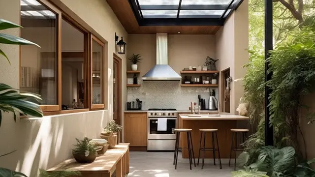 Desain Dapur Semi Outdoor dengan Atap Transparan (Sumber Gambar: Meta AI)