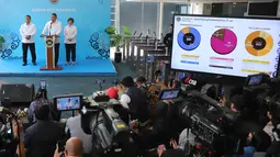 Kepala Badan Gizi Nasional (BGN) Sudaryono didampingi Wakil Kepala Badan Gizi Nasional Agustina Arumsari dan Wakil Kepala BGN Trenggono saat jumpa pers di Kantor BGN, Jakarta, Senin (27/07/2026). (KLY/ Arie Basuki)