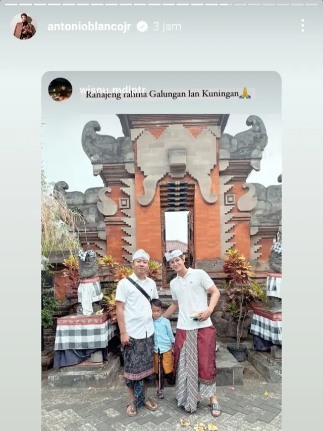 Antonio Blanco Jr rayakan Hari Galungan 2023 di Pura Dharma Sidhi, Ciledug (foto: instagram antonioblancojr)