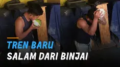 Seorang pria menunjukkan aksinya mengupas kelapa pakai gigi.