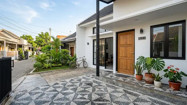 Model Teras dengan Lantai Batu Sikat yang Elegan