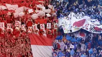 Ilustrasi - Suporter Timnas Indonesia dan Jepang (Bola.com/Adreanus Titus/Geaby Fadhilatu Sholikha)