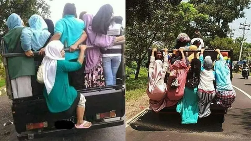 Kumpulan Potret Ibu-Ibu Nekat Naik Pikap, Bikin Deg-degan Orang yang Melihatnya