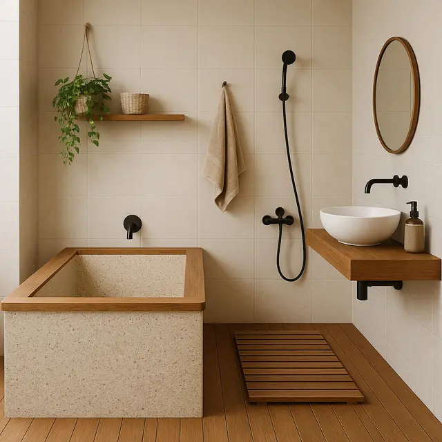 Model Kamar Mandi Minimalis dengan Bak Mandi Teraso