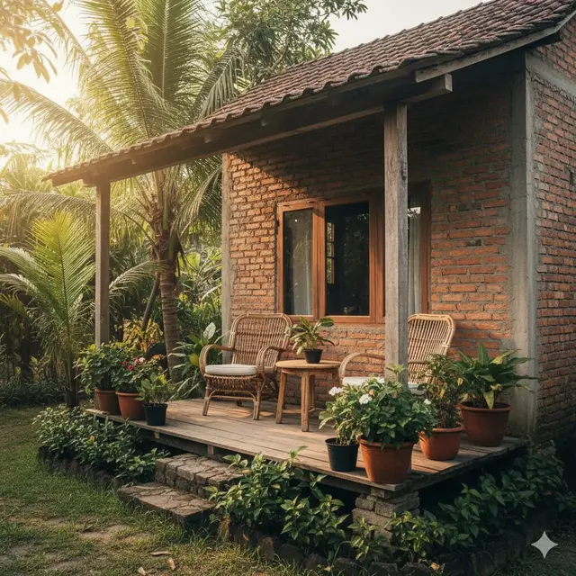 Nuansa Rustic dengan Bata Ekspos dan Rotan