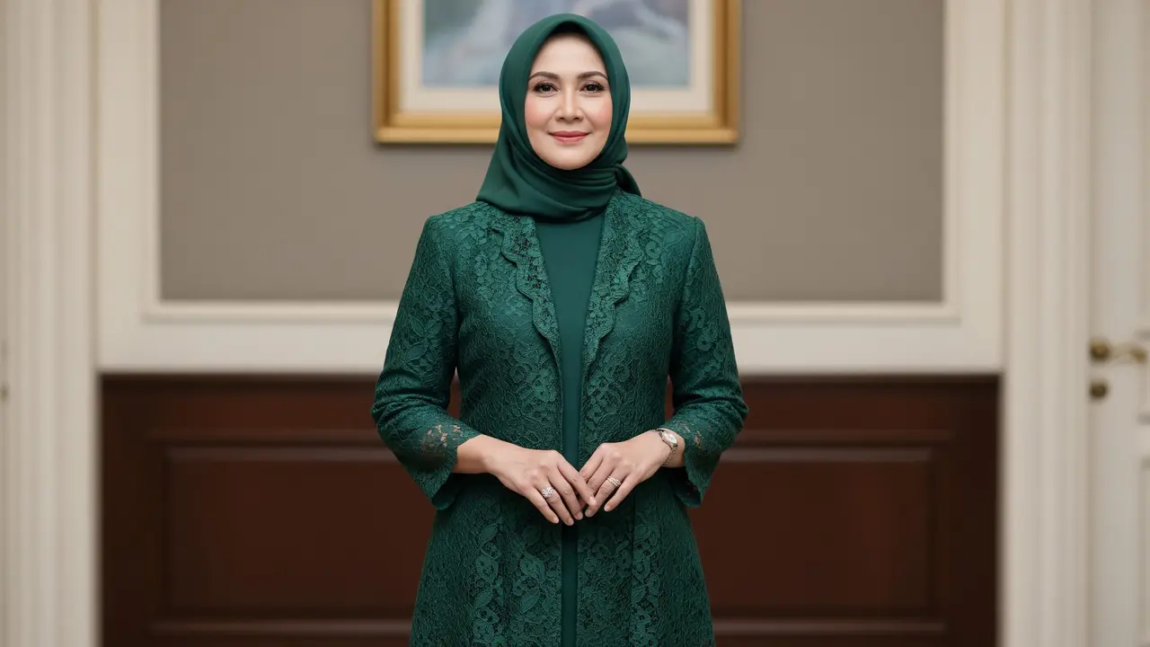 Model Gamis Blazer Brokat Mewah tapi Sederhana untuk Wanita 45 Tahun