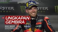 Berita video ungkapan kegembiraan pembalap rookie, Brad Binder, setelah menjadi juara di MotoGP Republik Ceska 2020.