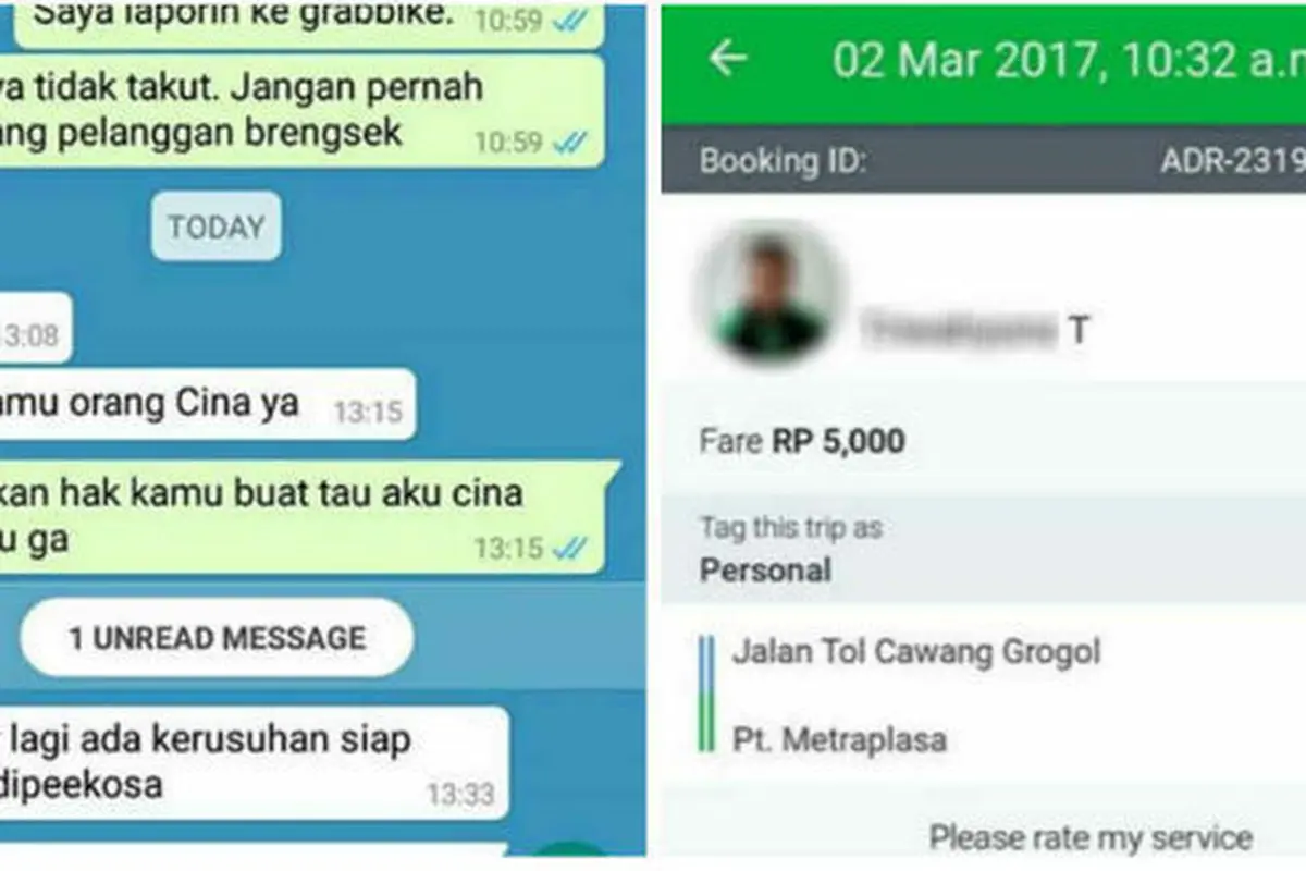 Bukti pelecehan oleh driver Grab Bike/Facebook.