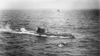 Penampakan kapal selam Uni Soviet B-59 di perairan dekat Kuba. Insiden itu nyaris memicu Perang Dunia III (Public Domain/US Navy)