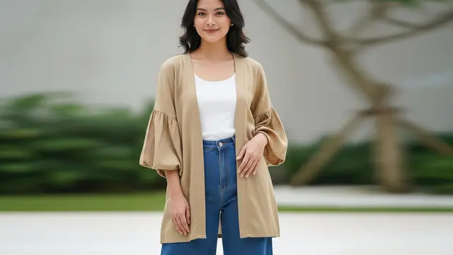 Kimono Linen Lengan Bishop