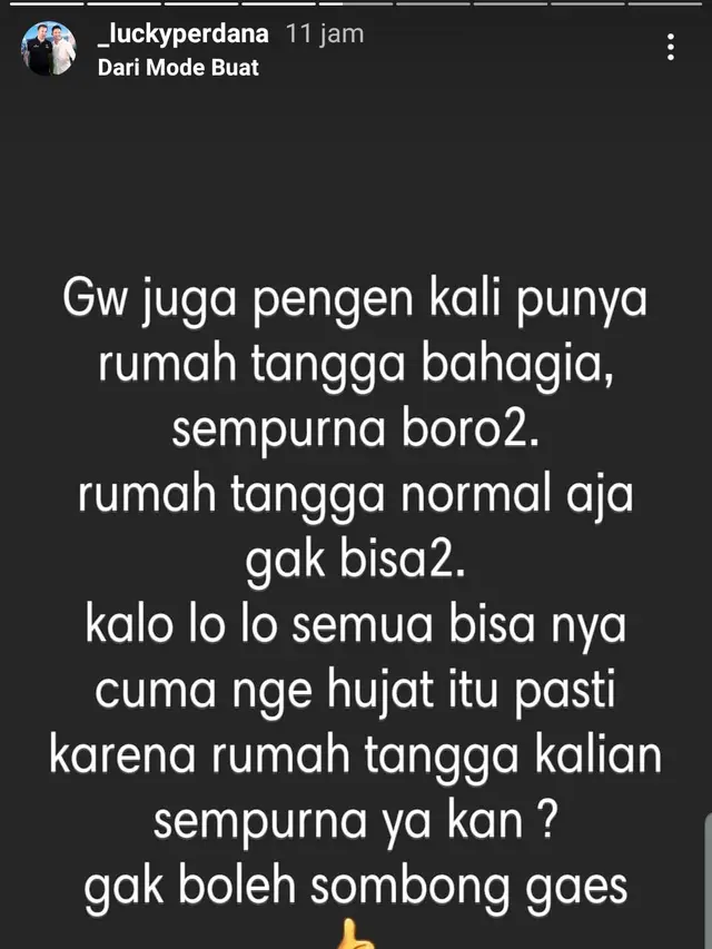 Klarifikasi Lucky Perdana. (Foto: Instagram @_luckyperdana)