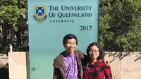 Andrian Liem dan Bernike Jacinta Effendi yang memenangankan lomba esai di Universitas Queensland, Brisbane, Australia. (Istimewa)