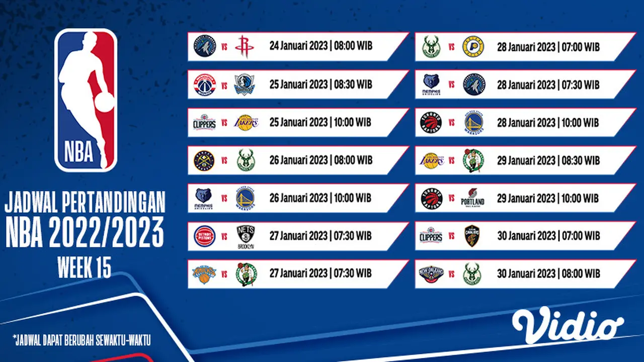 Live Streaming NBA Reguler Season 2022/23 Week ke-15 di Vidio 25 sampai 30 Januari 2023 : Ada Pemuncak Klasemen Sementara