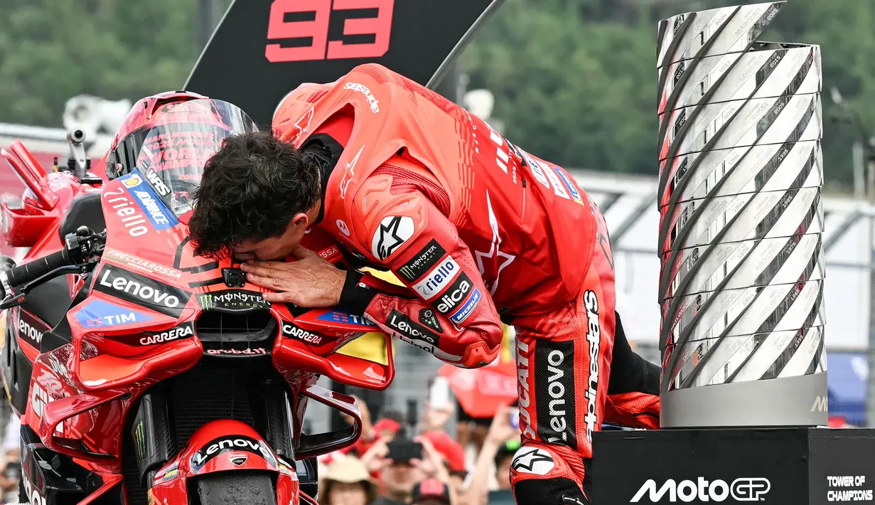 Hasil MotoGP Jepang juga menegaskan dominasi Marc Marquez di MotoGP musim 2025. Saat ini, Marc Marquez sudang berhasil mengumpukan 541 poin dengan 15 kali podium. (Toshifumi KITAMURA/AFP)