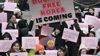 Demonstrasi menolak konsumsi daging anjing di Korea Selatan. (dok. JUNG YEON-JE / AFP)
