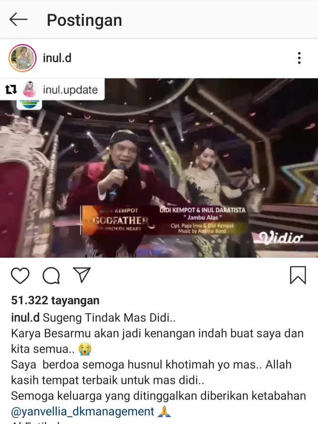Unggahan Inul Daratista. (Foto: Instagram @inul.d)