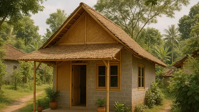 Model Rumah Kecil tapi Cantik dari Bambu dan Batako di Desa