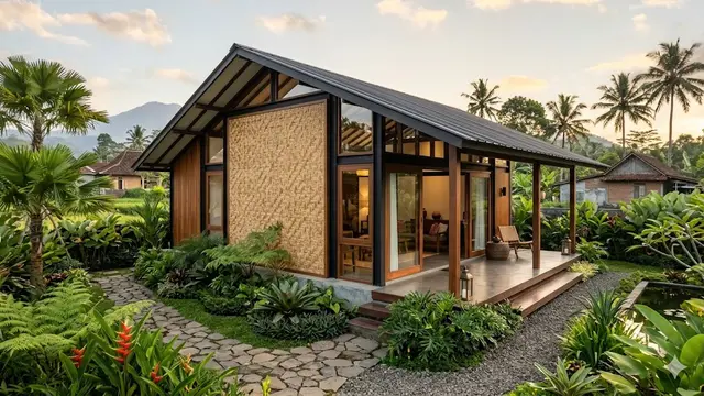 Desain Rumah Kampung dengan Dinding Anyaman Bambu yang Tetap Estetik