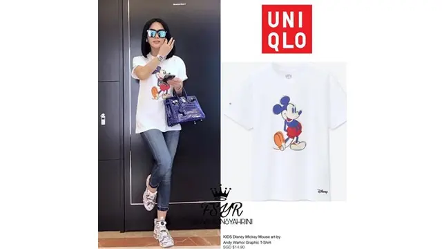 Siapa sangka ternyata kaus bergambar Mickey Mouse yang dikenakannya ini dibanderol dengan harga Rp 165 ribu.