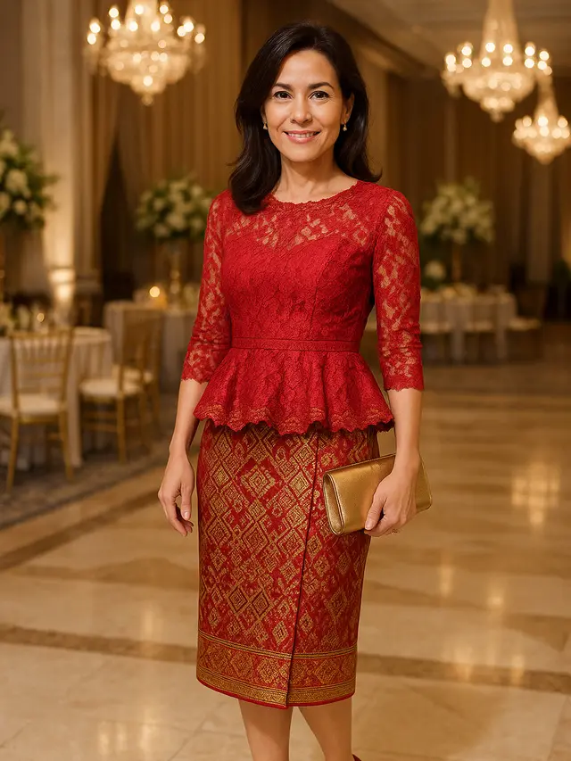 Model Dress Brokat Kombinasi Songket Mewah untuk Ibu-ibu 40 Tahun