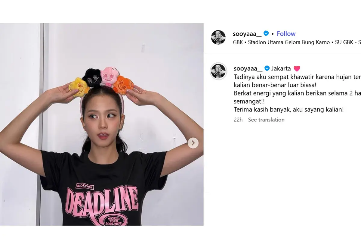 Ungkapan terima kasih Jisoo pada akun Instagram pribadinya (Instagram @sooyaaa_)