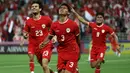 <p>Selebrasi pemain Timnas Indonesia U-23, Muhammad Ferarri (tengah) setelah mencetak gol ke gawang Uzbekistan U-23 yang akhirnya dianulir VAR pada laga semifinal Piala Asia U-23 2024 di Abdullah bin Khalifa Stadium, Doha, Qatar, Senin (29/4/2024). (AFP/Karim Jaafar)</p>