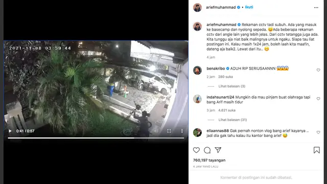Kemalingan, Arief Muhammad Akan Maafkan Pencuri Sepedanya Jika Mau Ngaku