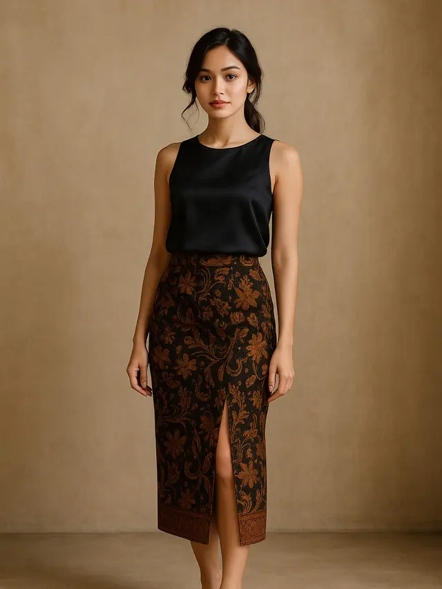 Model Padupadan Rok Span Batik Belah Samping