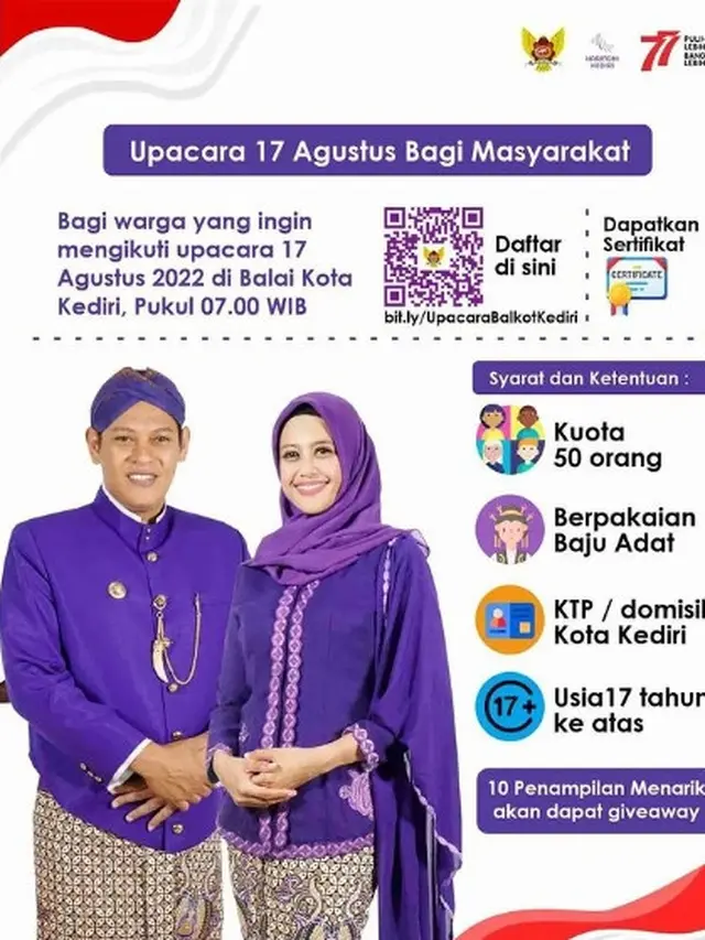 Wali Kota Kediri Ajak 50 Warga Ikut Upacara 17 Agustus dengan Berpakaian Adat