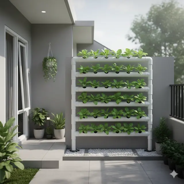 Desain Kebun Sayur Teras Pakai Pipa PVC