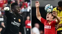 Andre Onana kiper baru Manchester United diketahui sudah semprot bek MU Harry Maguire (kanan) yang tampil kurang meyakinkan. Onana klarifikasi ucapannya (AFP)