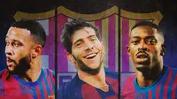 Barcelona - Memphis Depay, Sergi Roberto, Ousmane Dembele (Bola.com/Lamya Dinata/Adreanus Titus)