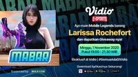 Main Bareng Larissa Rochefort, Minggu (1/10/2020) pukul 19.00 WIB dapat disaksikan di platform streaming Vidio dan laman Bola.com.