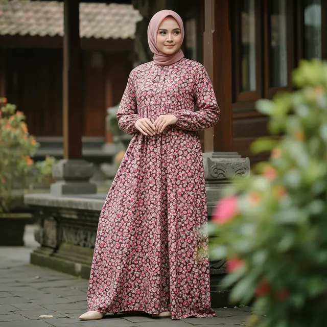 9 Model Gamis Motif Bunga Muslimah untuk Perayaan Maulid Nabi 2025