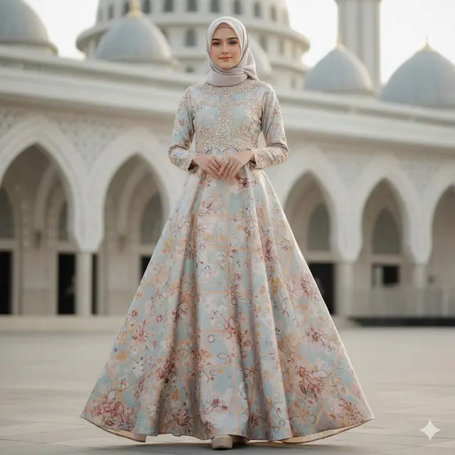 Model Baju Batik Syar’i Sutra Kombinasi Brokat