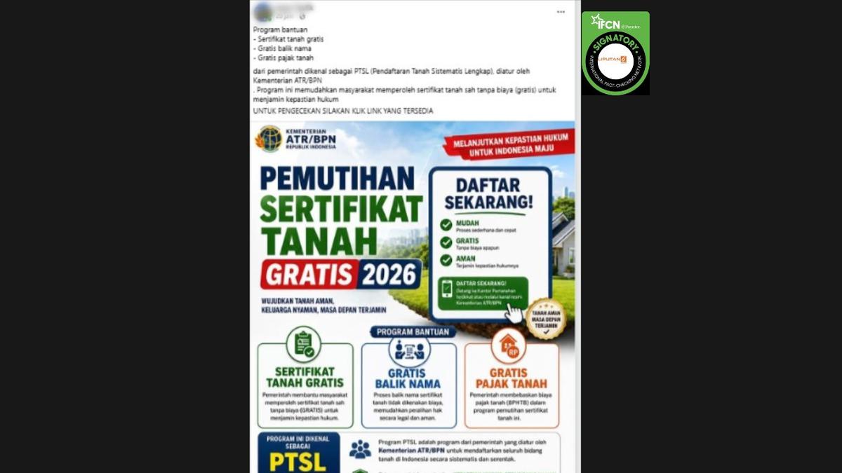 Cek Fakta: Hoaks Tautan Pendaftaran Pemutihan Sertifikat Tan