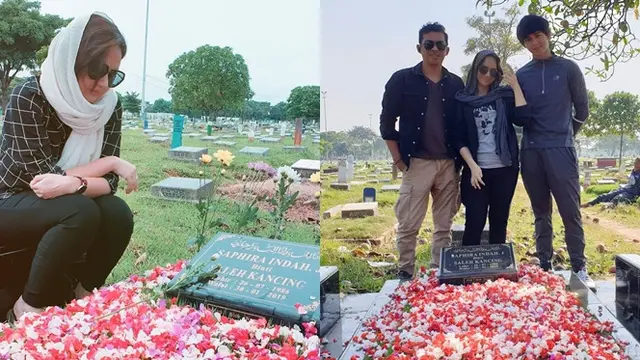 Ziarah ke Makam Saphira Indah, Ini 6 Momen Angelica Simperler Bareng Suami dan Anak Sambung