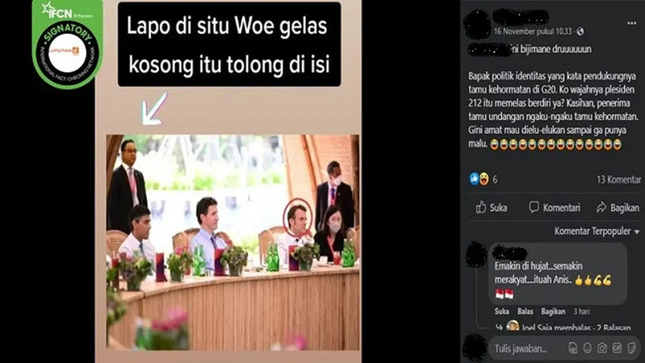 Gambar Tangkapan Layar Foto yang Diklaim Anies Baswedan Jadi Penerima Tamu pada KTT G20 di Bali (sumber: Facebook).