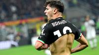 Brahim Diaz berhasil mencetak satu gol dan membantu AC Milan meraih kemenangan 2-0 atas Juventus pada laga pekan kesembilan Serie A di San Siro, Sabtu (8/10/2022) malam WIB. (AFP/Isabella BONOTTO)