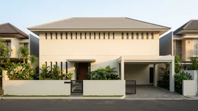 Ide desain rumah menghadap barat (Generated with AI)